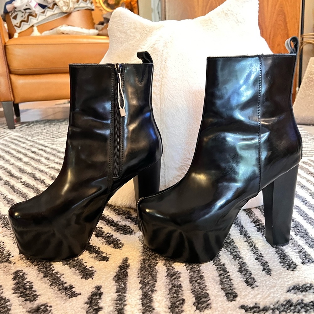 Black stacked platform boots from Jeffrey Campbell